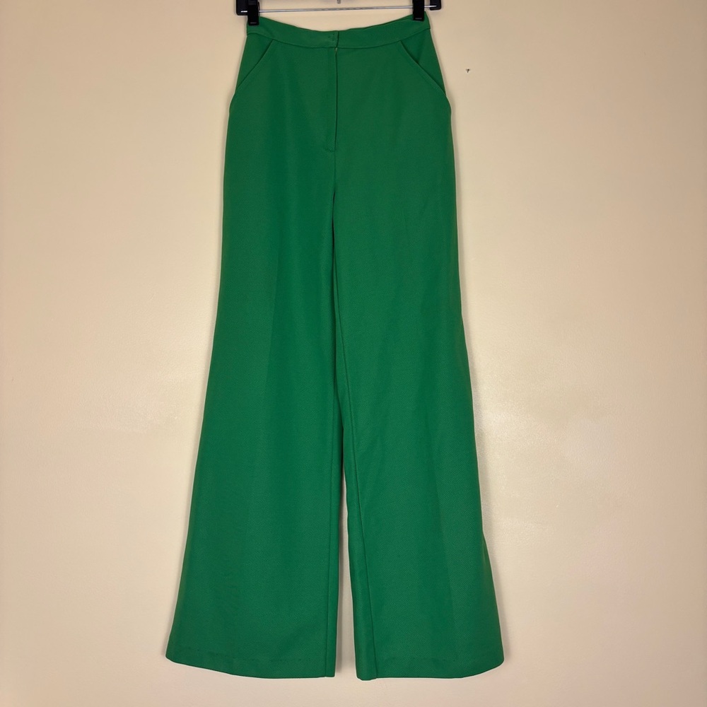 Green Women's‎ Wide-Leg Trouser Pants High Rise Size 24 Office Workwear Trendy